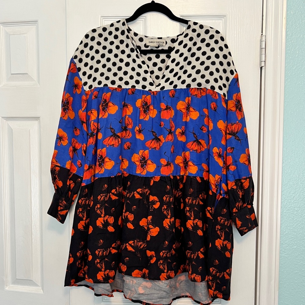 Anthropologie Dhruv Kapoor Mini Dress Blue Black Orange Made in India - Picture 2 of 12